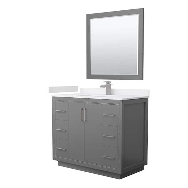 Wyndham Collection Icon 42 in. W x 22 in. D x 35 in. H Single Bath Vanity in Dark Gray with White Cultured Marble Top and 34" Mirror