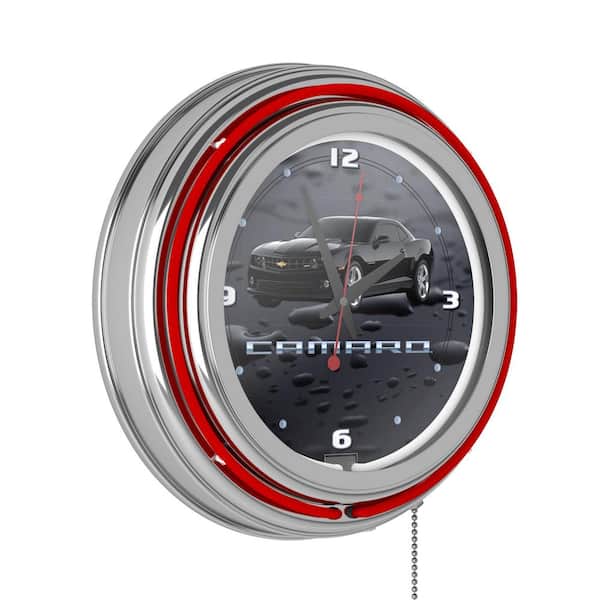 Unbranded Camaro Blue Black Lighted Analog Neon Clock