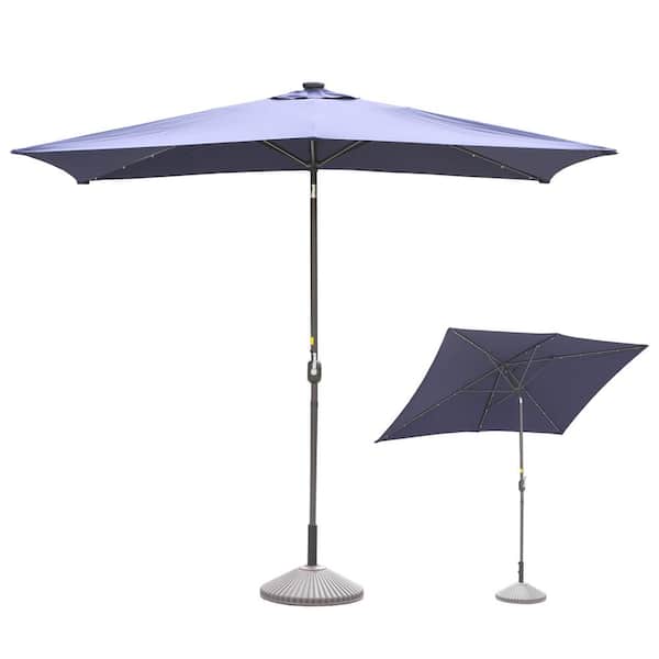 Clihome 10 ft. x 6.5 ft. Rectangular Lighted Market Umbrella with Waterproof and UV Resistant in Navy Blue