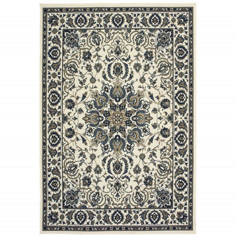 Ivory, Blue 2 ft. x 4 ft. Loomed Oriental Polypropylene Rectangle Indoor/Outdoor Area Rug price history on PriceWatchPro