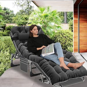 Portable Lounge Chair, Black 5-Fold Sleeping Cots Steel Outdoor Lounge Chair with Cushion Guard Gary Cushion 1-Pack