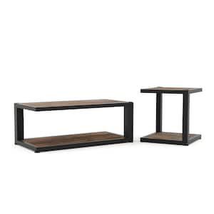 Xolo 2-Piece 47 in. Dark Walnut Rectangle Wood Coffee Table Set with Shelf
