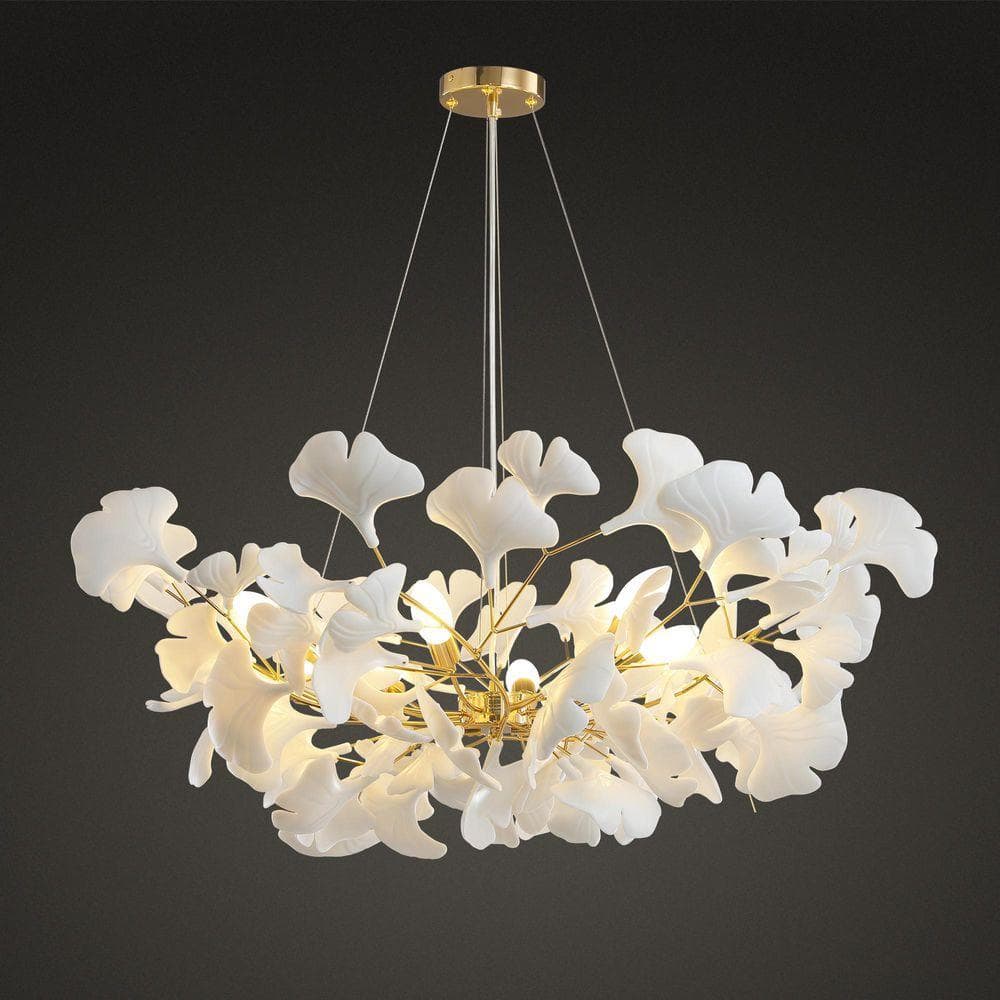 Gleam Flare 8-Light Gold Chandelier, Luxury Ginkgo Branch