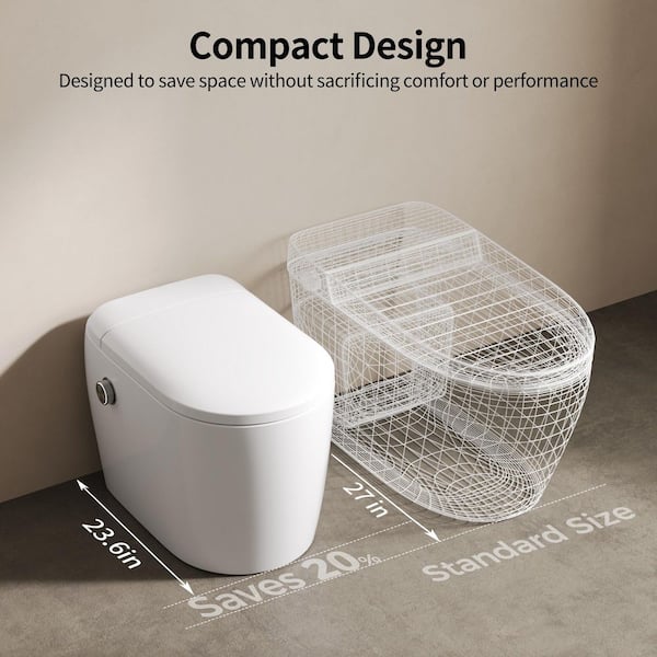 Compact Elongated Smart Bidet Toilet 1.28 GPF in White with Auto Flush, Filter, Dryer, UF Heated Seat for Small Bathroom