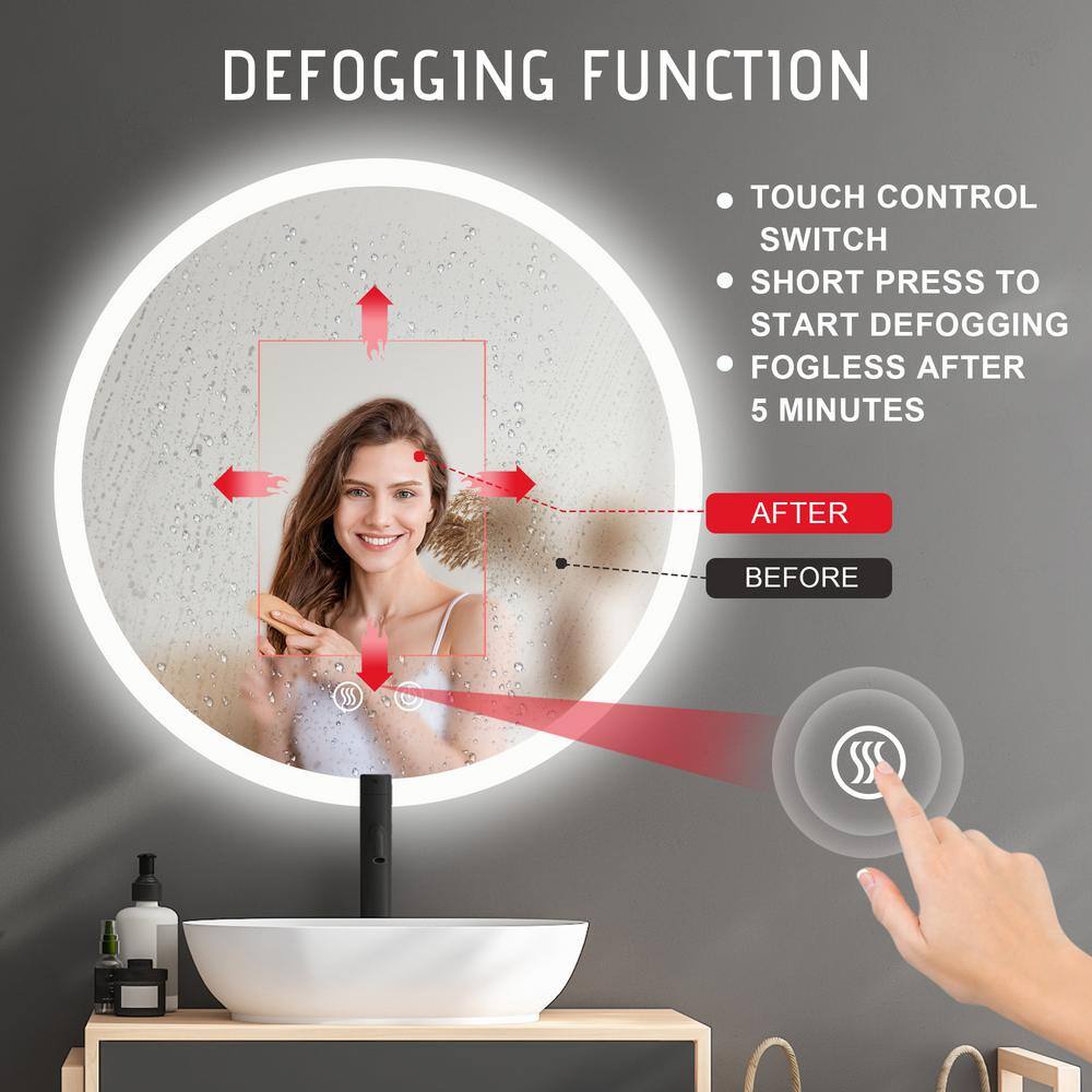 24'' Round Frameless LED Lighted Bathroom Vanity Mirror
