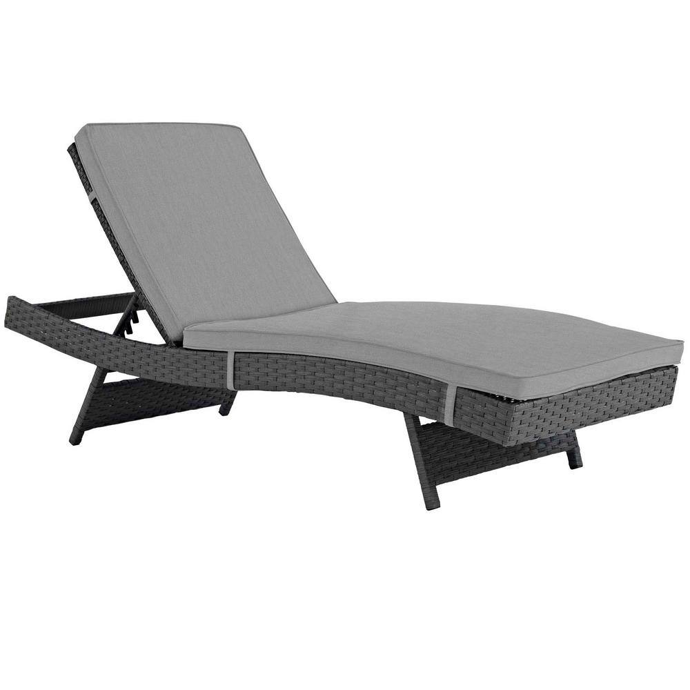 MODWAY Sojourn Wicker Outdoor Patio Chaise Lounge with Sunbrella Canvas Gray Cushions EEI1985