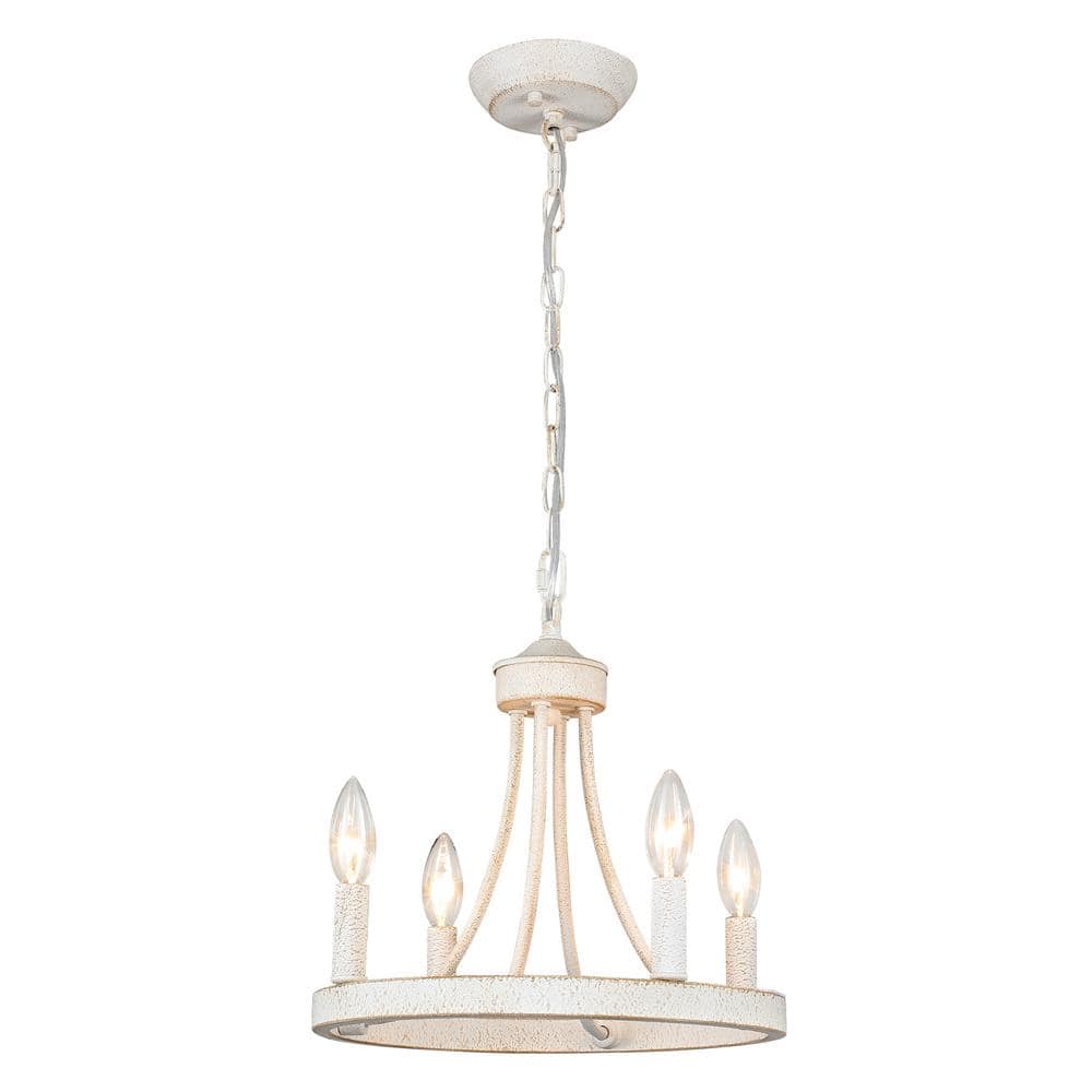 4-Light Distressed White Modern Adjustable Height Light Fixture Wagon Wheel