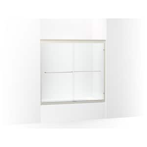 Fluence 57 in. W x 55.5 in. H Sliding Frameless Bathtub Door with Falling Lines Glass in Anodized Brushed Bronze