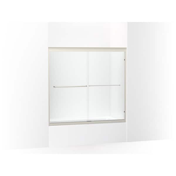KOHLER Fluence 57 in. W x 55.5 in. H Sliding Frameless Bathtub Door with Crystal Clear Glass in Anodized Matte Nickel