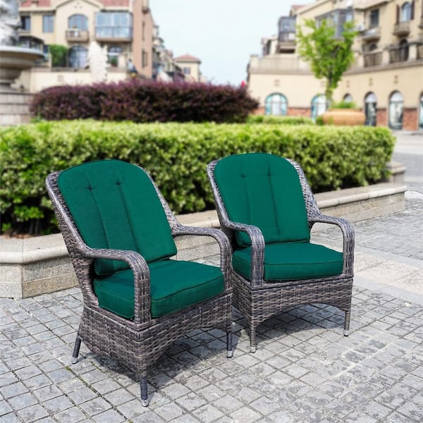 DIRECT WICKER Parcel Brown Wicker Outdoor Dining Chair with Dark Green Cushions (2 of Chairs Included)