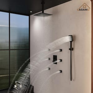 6-Spray 12 in. Thermostatic Daul Shower Heads Ceiling Mount Fixed and Handheld Shower Head 2.5 GPM in Matte Black