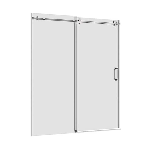 Boosicavelly 60 in. W x 74 in. H Single Sliding Frameless Shower Door in Chrome Finish with Clear Glass