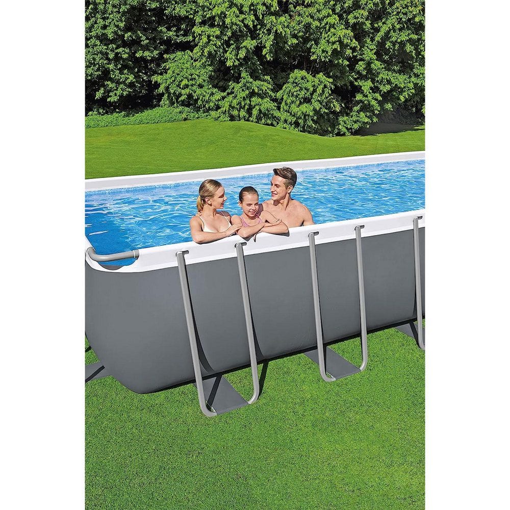 31 ft Gray Rectangular Metal Frame Above Ground Pool Set with Pump and Ladder