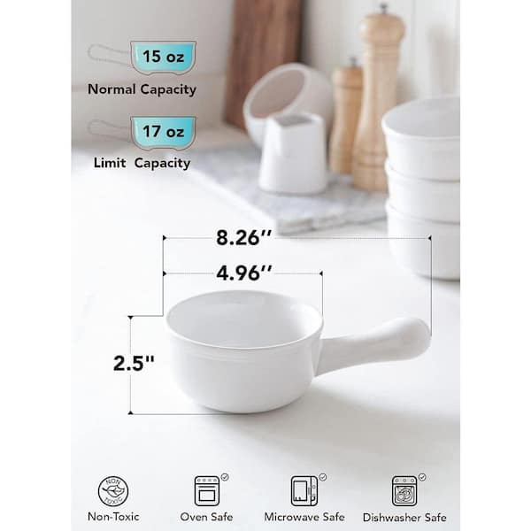 JFVKAF 4 Piece White Ceramic Soup Bowls with Handle Set Oven