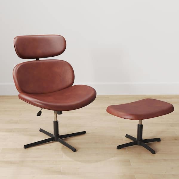 Bestier Modern Dark Brown PU Leather Swivel Chair with Ottoman Lounge Chair Recliner Occasional Chair for Living Room and Office