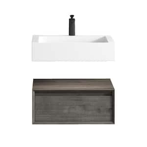 Alysa 24 in. W x 20 in. D x 23 in. H Single Sink Floating Bath Vanity in Smoke Oak with White Acrylic Top