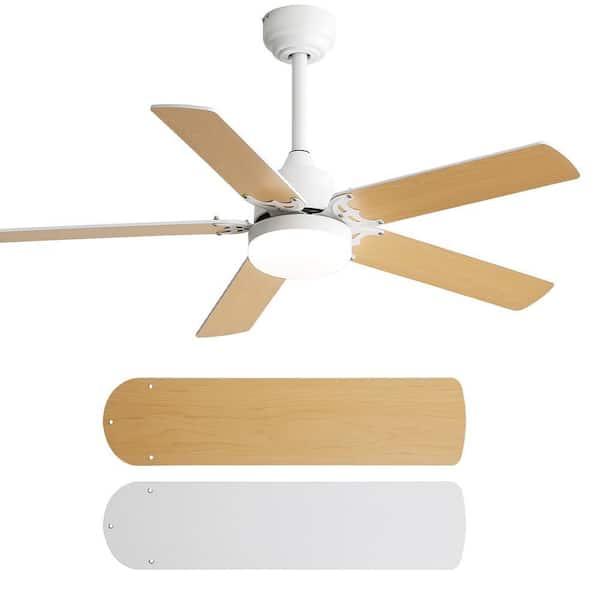 Lasaideal 42 in. Integrated LED Indoor White Ceiling Fan With Light Kit With Light Kit, Down rod, Flush mount and Remote Control