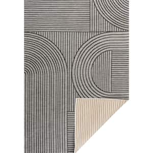 Zephyr Mid-Century Modern Arch Stripe Reversible Machine-Washable Cream/Beige 3 ft. x 5 ft. Indoor/Outdoor Area Rug