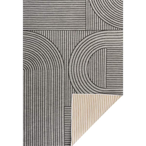 Zephyr Mid-Century Modern Arch Stripe Reversible Machine-Washable Cream/Beige 5 ft. x 8 ft. Indoor/Outdoor Area Rug