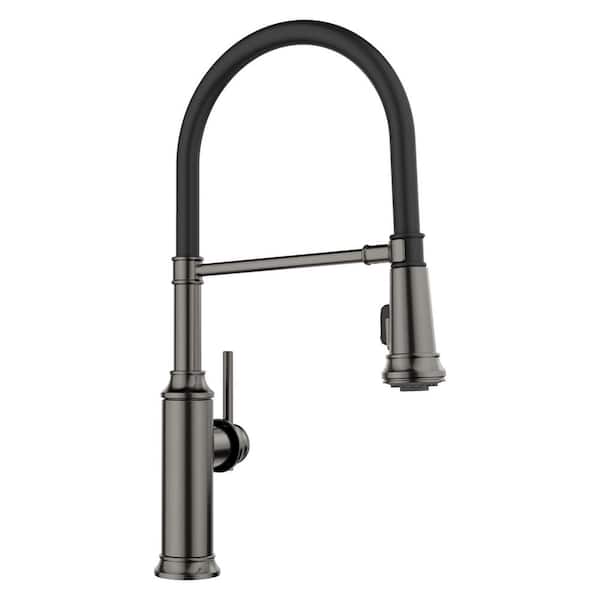 Empressa Satin Dark Steel 19.5 in. H Pull Down Sprayer Kitchen Faucet with 180 Degree Spout Swivel