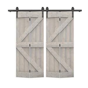 56 in. x 84 in. K Series Silver Gray Stained DIY Wood Double Bi-Fold Barn Doors with Sliding Hardware Kit