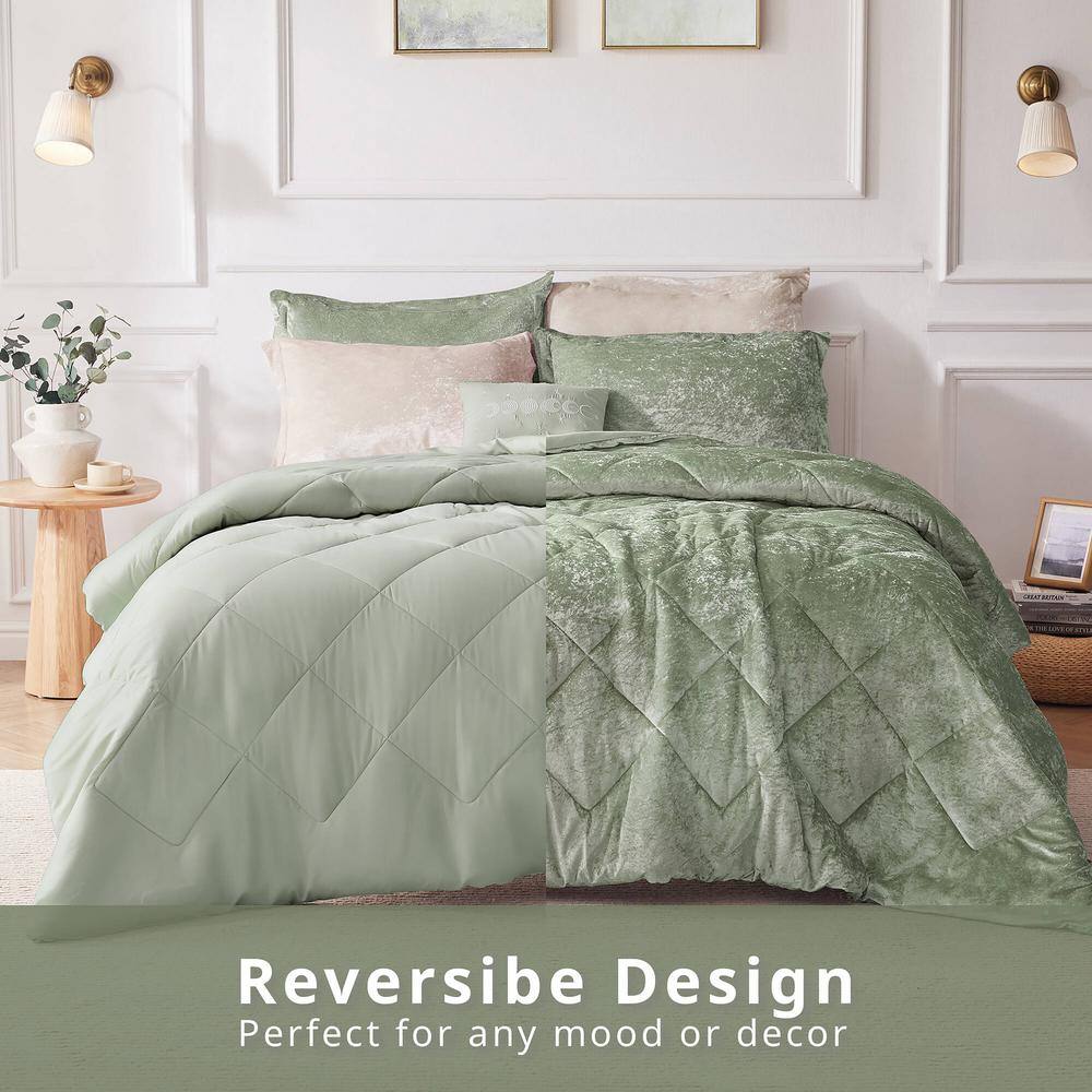 Green Velvet Twin/Twin XL Duvet Cover Set with Decorative Pillow