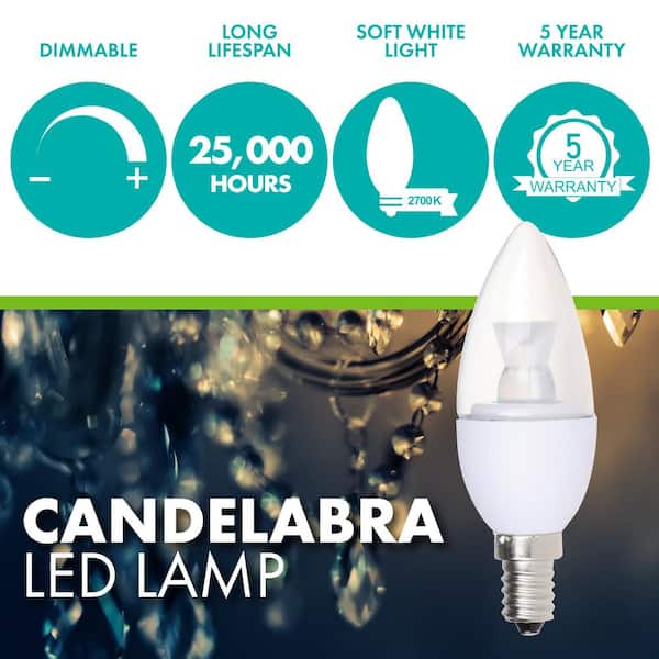 Simply Conserve 40W Equivalent Soft White 2700K Candelabra Dimmable 25,000-Hour Clear LED Light Bulb (50-Pack) Simply Conserve 40W Equivalent Soft White 2700K Candelabra Dimmable 25,000-Hour Clear LED Light Bulb (50-Pack)