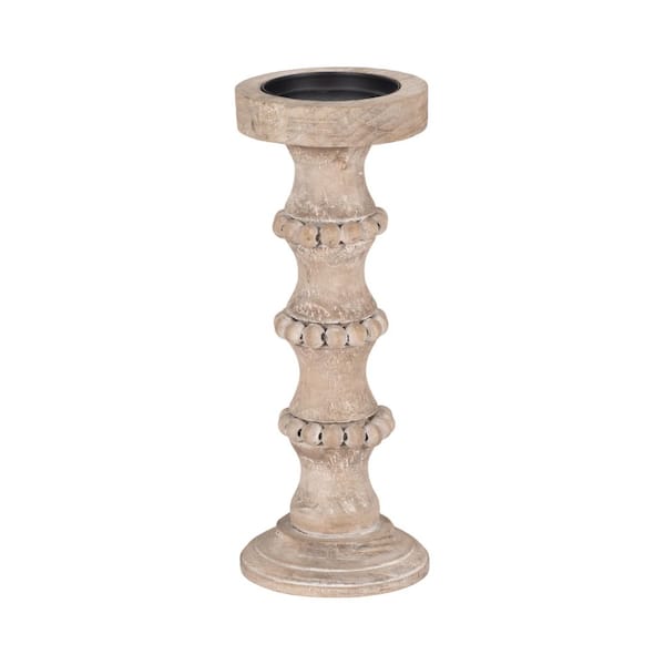 Liv & Skye 13 in. Ivory Wood Decorative Beads Candle Holder