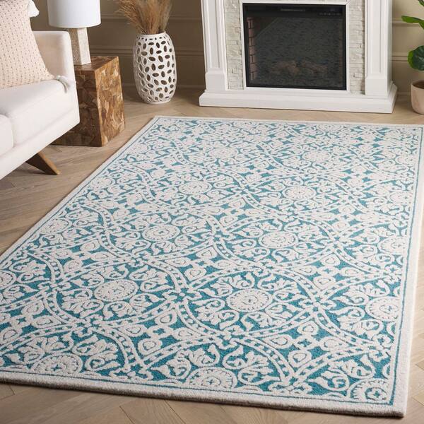 Metro 4 ft. x 6 ft. Teal/Ivory Geometric Floral Area Rug