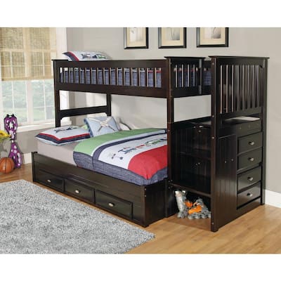 Espresso Bunk Beds Kids Bedroom, Twin Over Queen Bunk Bed With Storage