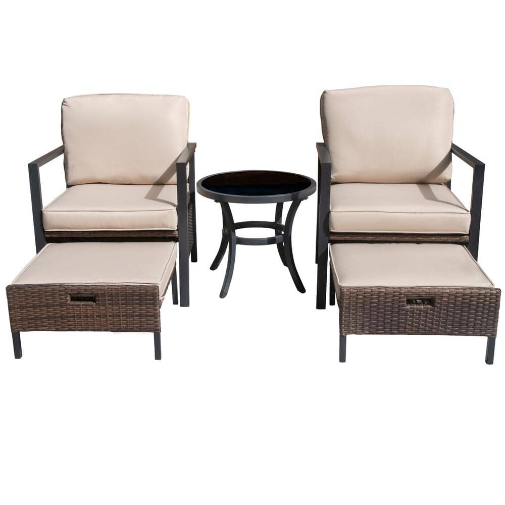 Sireck Brown Wicker Outdoor Chaise Lounge With Beige Cushions ZQP ...