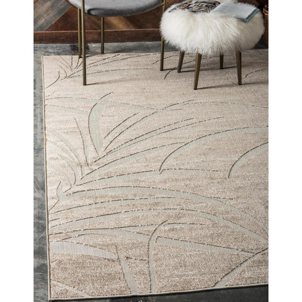 Beige Rectangular Synthetic Outdoor Stain-Resistant Rug 4' x 6'
