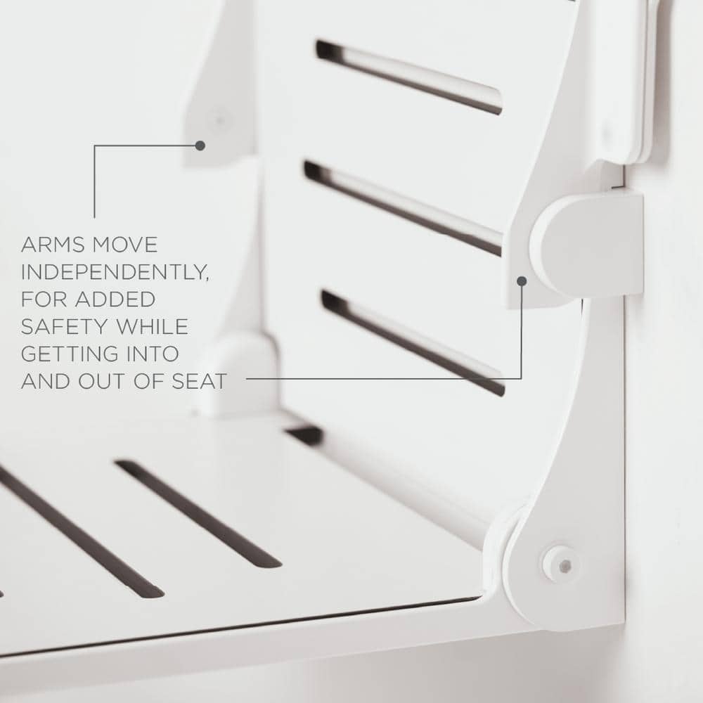 White Matte Teak Folding Wall-Mounted Shower Seat