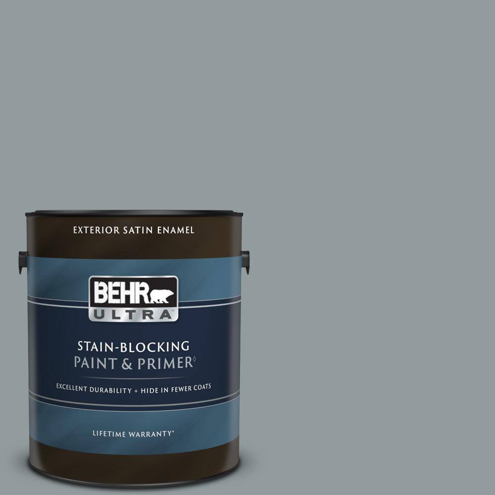 BEHR ULTRA 1 gal. 720F4 Stone Fence Satin Enamel Exterior Paint & Primer 985401 The Home Depot