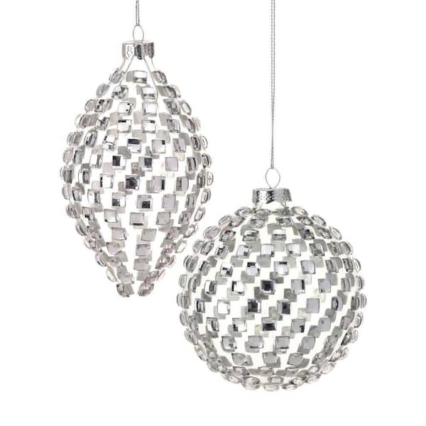 4-5.5 in. Glass With Jewel Ball Finial Ornament (Set of 2)
