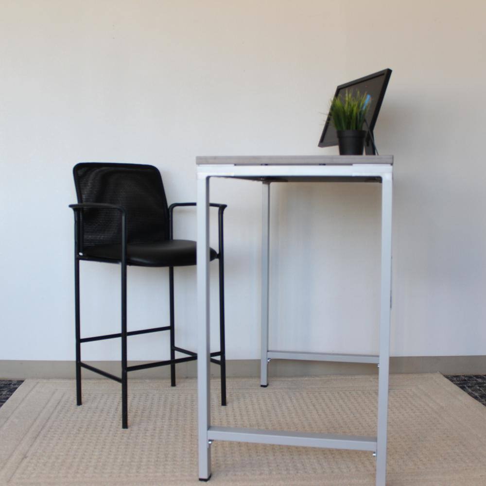 Black Mesh and Leatherette Counter Stool with Arms