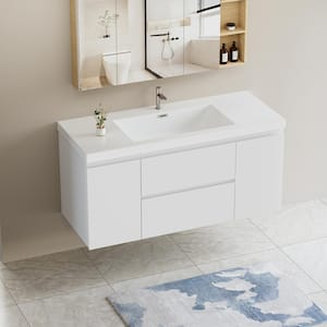 Luxe Aura 48 in. W x 20 in. D x 22.5 in. H Single Sink Floating Bath Vanity in White with White Resin Top