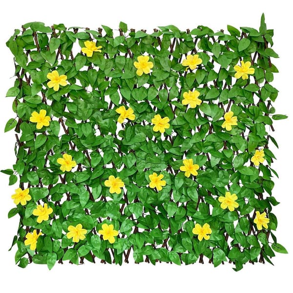 Unbranded 25 in. x 118 in. Expandable Fence Privacy Screen, Faux Ivy Fencing Panel for Balcony Patio Outdoor (Yellow Flowers)