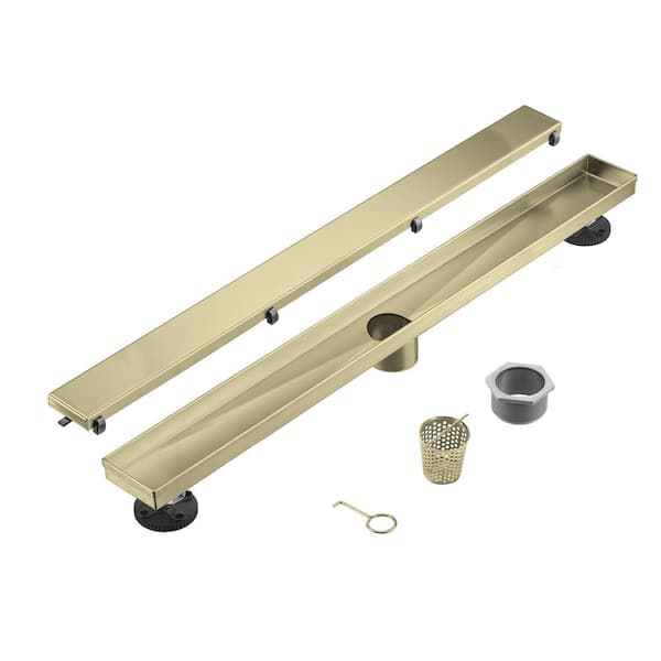 36 in. Shower Drain with 2-in-1 Tile Insert Panel Stainless Steel Linear Drain for Fast Drainage in Brushed Gold
