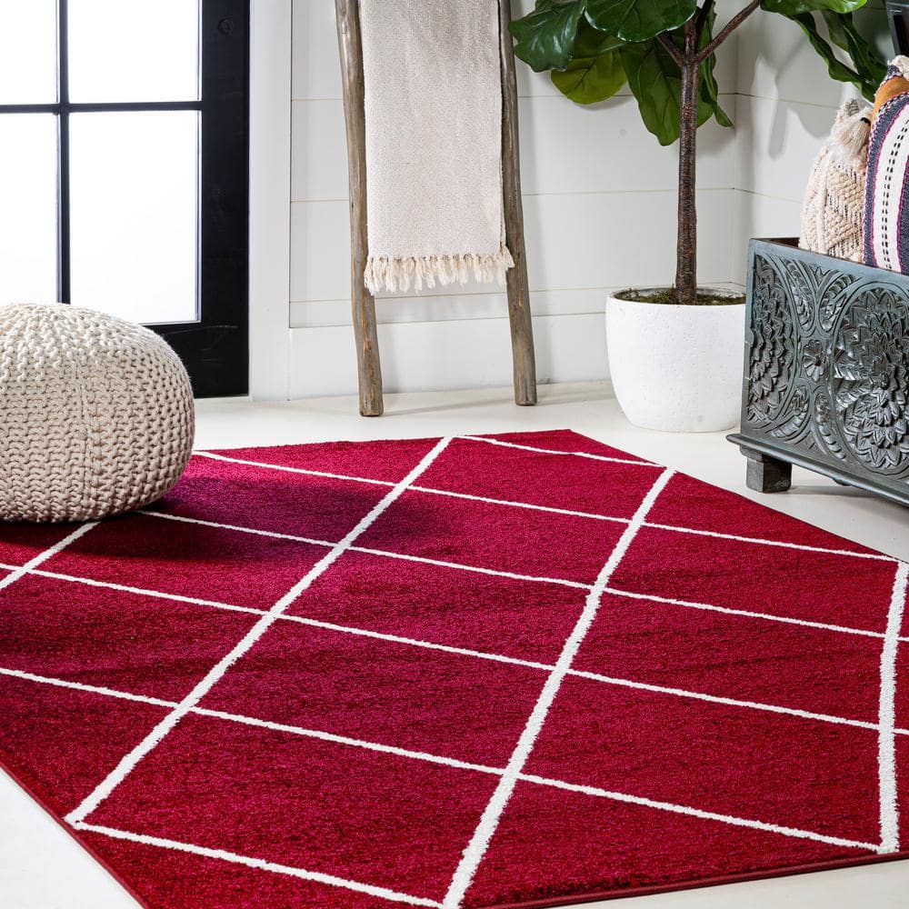 Jonathan Y Red and White Geometric Flat Woven Area Rug