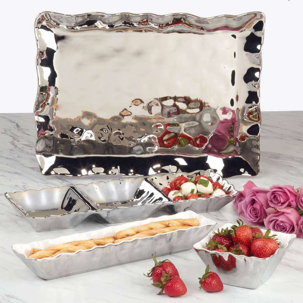 Certified International Silver Coast Metallic Glazed Porcelain Cracker Tray