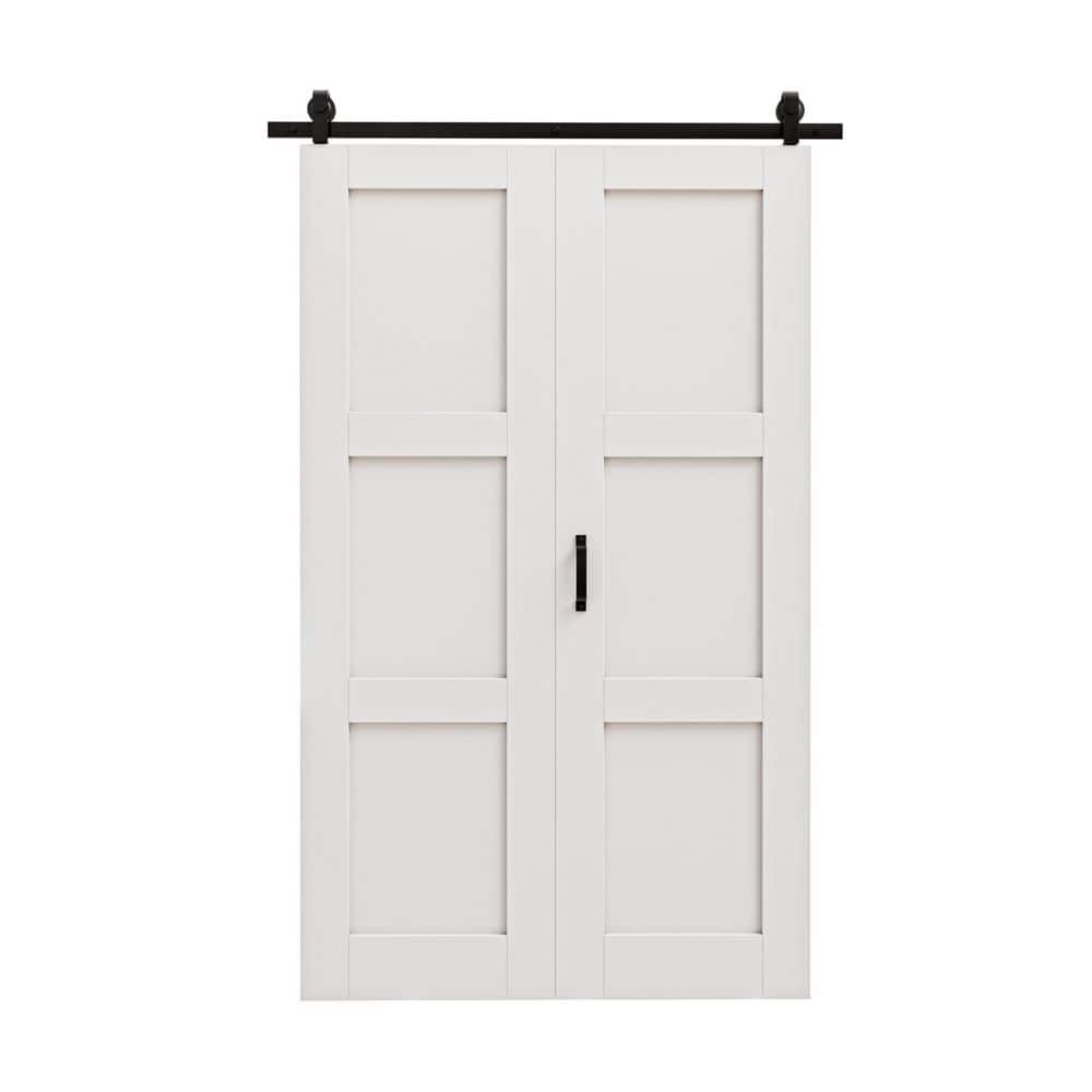 36 in. x 80 in. Paneled 3-Lite White Primed Solid Core MDF Bi-fold Sliding Barn Door with Hardware Kit price history on PriceWatchPro