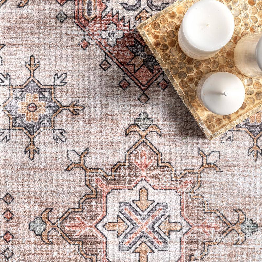 Eco-Friendly Beige Synthetic 4' x 6' Washable Area Rug
