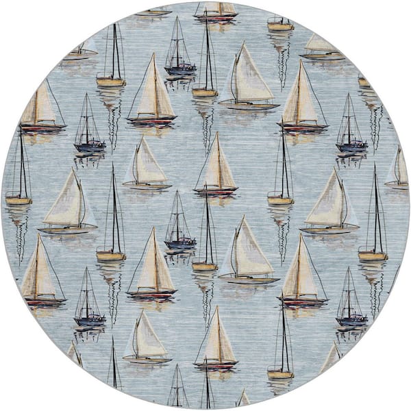Dream Shag Premium Machine Washable Abstract ADS153 Sky 8 ft. x 8 ft. Round Rug