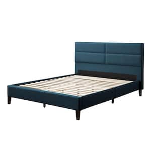 Bellevue Ocean Blue Fabric Queen Wide-Rectangle Panel Upholstered Bed