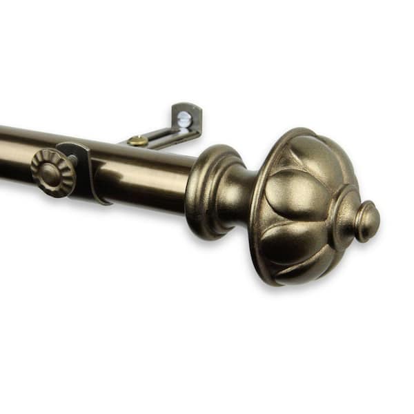 Rod Desyne 48 in. - 84 in. Telescoping Single Curtain Rod Kit in Antique Brass with Sierra Finial