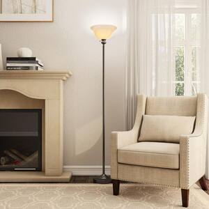 71.25 in. Bronze Torchiere Floor Lamp with Frosted Plastic Shade