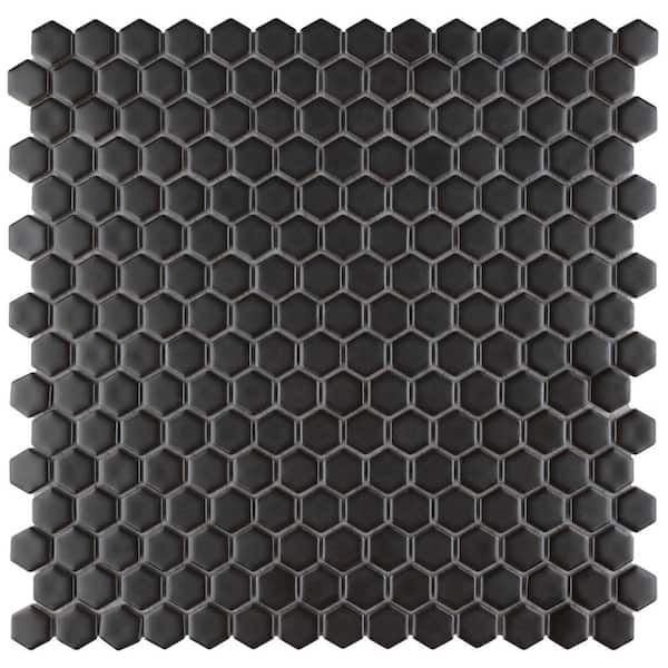 Merola Tile Colmena Hex Gunmetal 6 in. x 6 in. Porcelain Mosaic Take Home Tile Sample