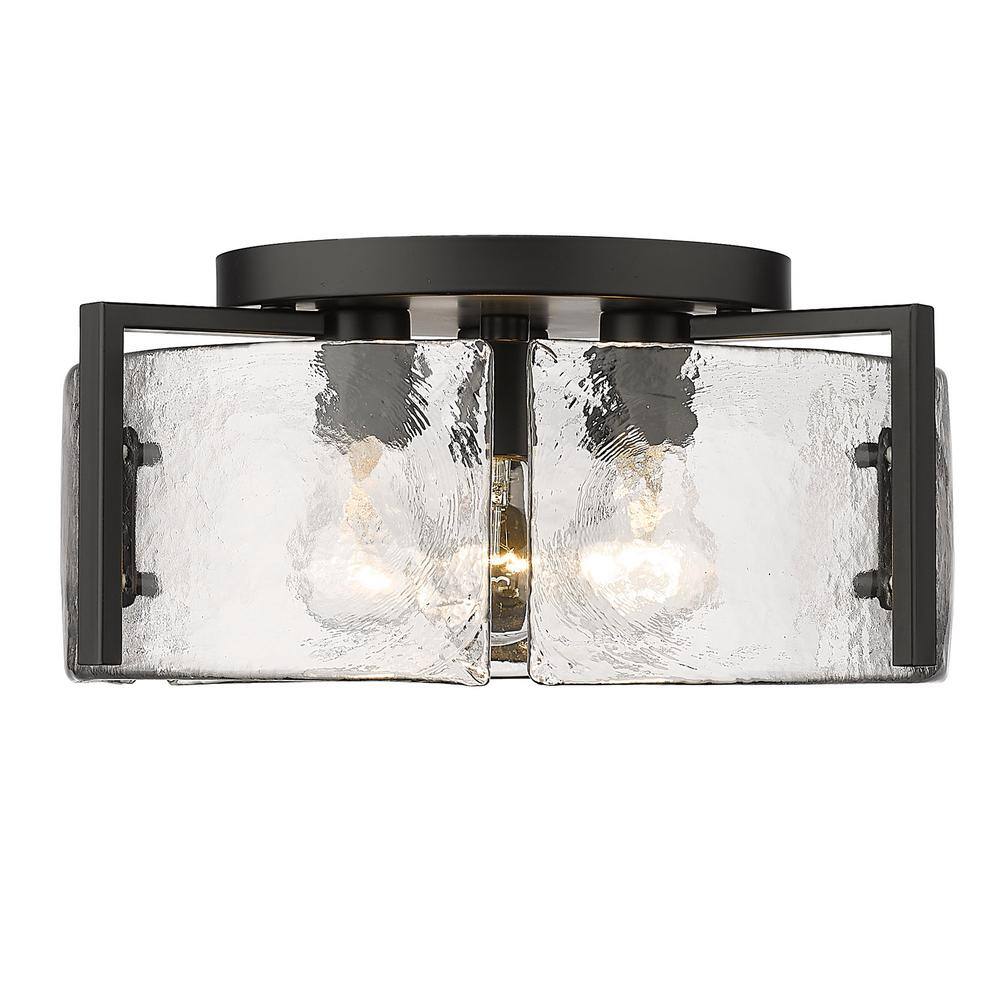 Aenon Matte Black 3-Light Flush Mount with Hammered Water Glass