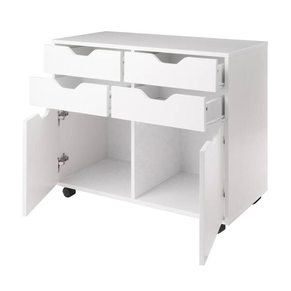 WINSOME WOOD Halifax White 2 Section Mobile Storage Cabinet 10622
